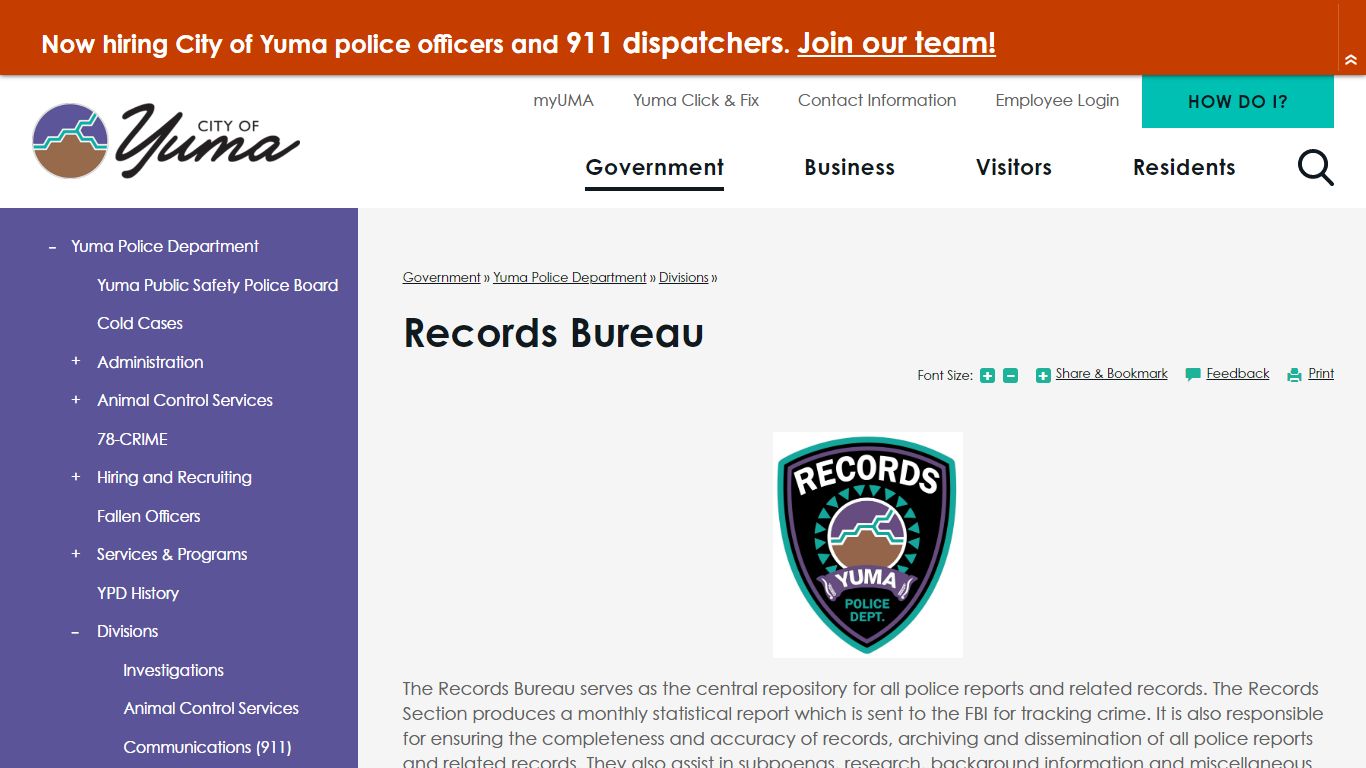 Records Bureau | City Of Yuma, AZ